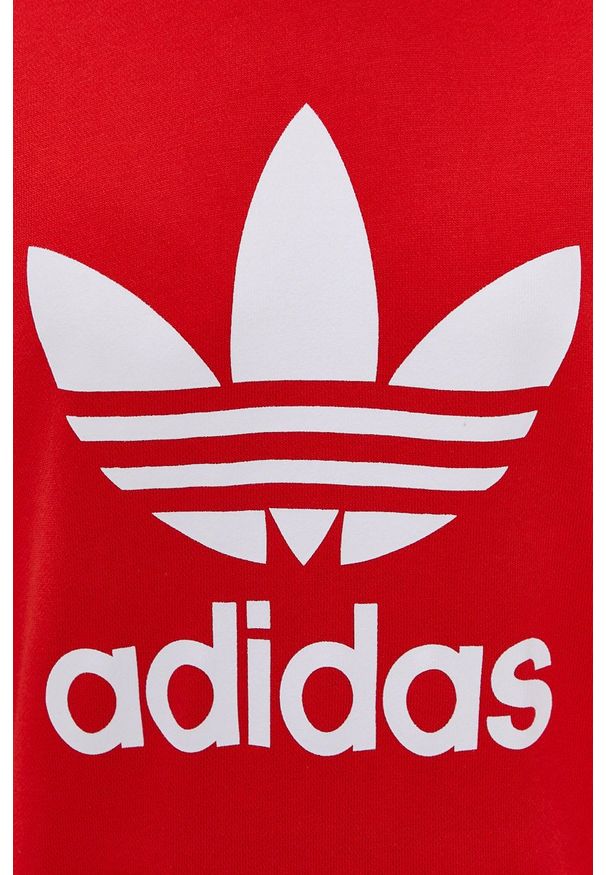 adidas Originals Bluza bawełniana damska kolor czerwony z kapturem z nadrukiem. Okazja: na co dzień. Typ kołnierza: kaptur. Kolor: czerwony. Materiał: bawełna. Długość rękawa: długi rękaw. Długość: długie. Wzór: nadruk. Styl: casual