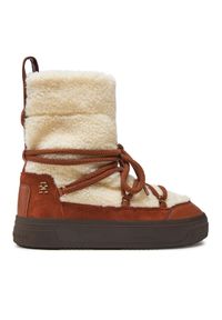 TOMMY HILFIGER - Tommy Hilfiger Śniegowce Lace-Up Faux Shearling Snowboot FW0FW08252 Beżowy. Kolor: beżowy. Materiał: materiał #1