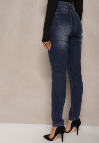 Renee - Granatowe Skinny Jeansy z Bawełną High Waist Ozdobione Przetarciami Feziena. Stan: podwyższony. Kolor: niebieski. Wzór: aplikacja #5