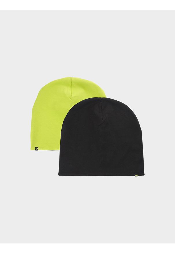 4f - Czapka beanie dwustronna dziecięca - zielona. Kolor: zielony. Materiał: bawełna, dzianina, materiał. Sezon: wiosna. Styl: sportowy, casual, klasyczny