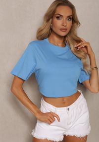 Renee - Jasnoniebieska Koszulka T-shirt Bawełniany o Klasycznym Fasonie Wasella. Okazja: na co dzień. Kolor: niebieski. Materiał: bawełna. Styl: klasyczny #3