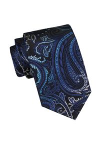 Męski Krawat - Angelo di Monti - Duży Wzór Orientalny, Granat. Kolor: niebieski. Materiał: tkanina. Styl: wizytowy, elegancki #1