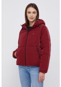 Calvin Klein Jeans Kurtka damska kolor czerwony zimowa. Okazja: na co dzień. Kolor: czerwony. Materiał: materiał. Długość rękawa: raglanowy rękaw. Wzór: gładki. Sezon: zima. Styl: casual