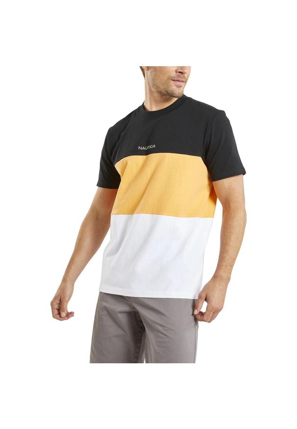 T-shirt Męski Nautica Simcoe. Kolor: czarny, żółty, biały, pomarańczowy, wielokolorowy. Materiał: bawełna. Wzór: paski, haft