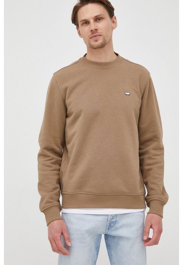Woolrich bluza męska kolor brązowy gładka. Okazja: na co dzień. Kolor: brązowy. Materiał: bawełna. Wzór: gładki. Styl: casual