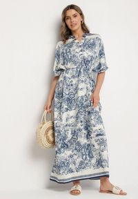 Born2be - Niebieska Sukienka Typu Oversize z Wiskozą w Abstrakcyjny Wzór Lunalessa. Okazja: na co dzień. Kolor: niebieski. Materiał: wiskoza. Typ sukienki: oversize. Styl: klasyczny, casual, elegancki #2