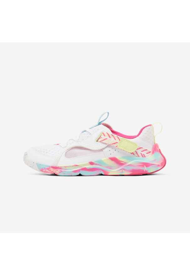 Buty sportowe dla dzieci Decathlon Playful Summer. Okazja: na uczelnię. Zapięcie: rzepy. Kolor: biały, różowy, wielokolorowy. Materiał: tkanina, kauczuk. Szerokość cholewki: normalna. Sport: turystyka piesza