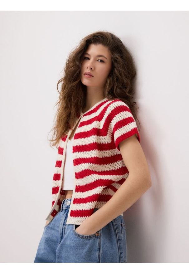 Reserved - Kardigan w paski - wielobarwny. Materiał: bawełna, dzianina. Wzór: paski