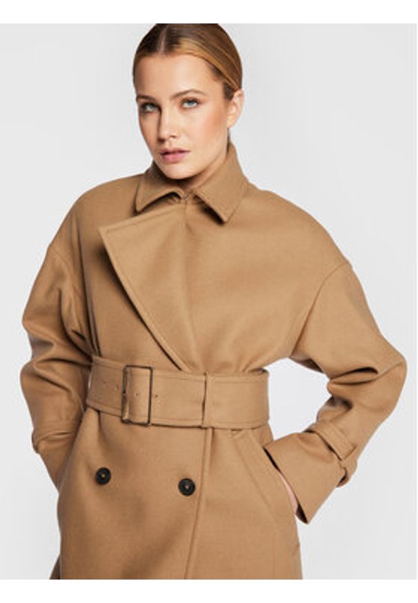 IRO Płaszcz wełniany Kealia AR037 Brązowy Regular Fit. Kolor: brązowy. Materiał: wełna