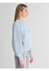 Big-Star - Sweter damski o ażurowym splocie błękitny Funia 400. Kolor: niebieski. Materiał: jeans. Długość rękawa: raglanowy rękaw. Wzór: ażurowy, ze splotem. Sezon: wiosna. Styl: klasyczny, elegancki