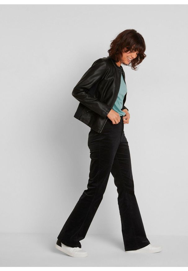 bonprix - Spodnie sztruksowe dzwony high-waist z wygodnym paskiem. Stan: podwyższony. Kolor: czarny. Materiał: sztruks. Styl: elegancki