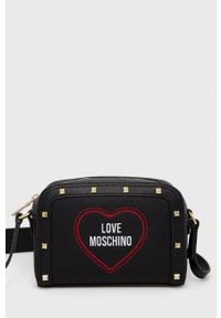 Love Moschino torebka kolor czarny. Kolor: czarny. Wzór: haft. Dodatki: z haftem. Rodzaj torebki: na ramię