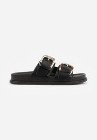 Born2be - Czarne Klapki Ozdobione Dwoma Paskami i Klamrami Jilryna. Okazja: na spacer, na co dzień. Kolor: czarny. Materiał: jeans. Wzór: aplikacja. Sezon: lato. Styl: casual, klasyczny #7