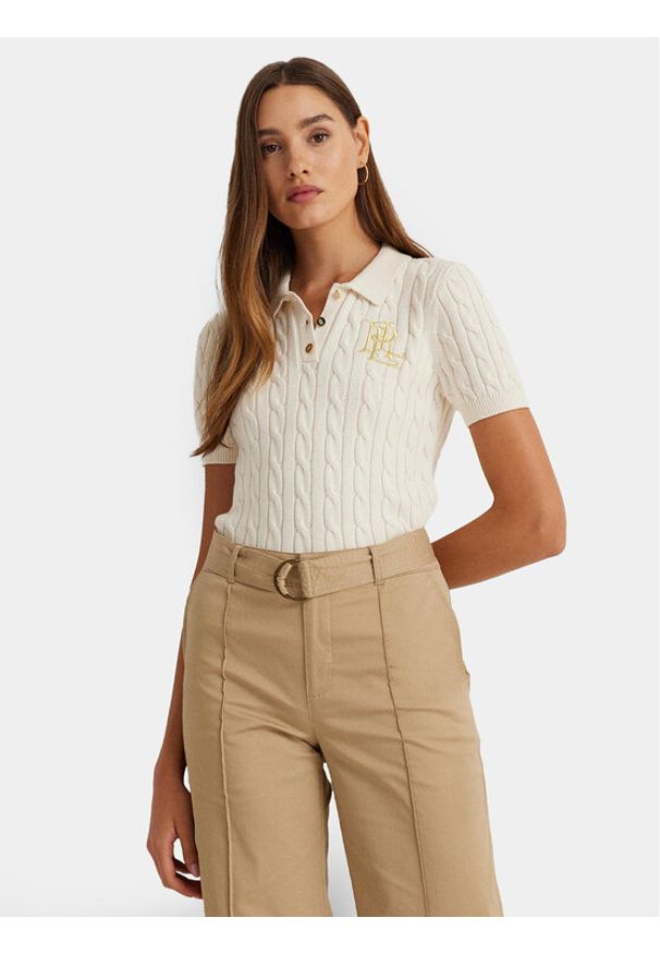 Lauren Ralph Lauren - LAUREN RALPH LAUREN Polo 200932224001 Écru Slim Fit. Typ kołnierza: polo. Materiał: bawełna