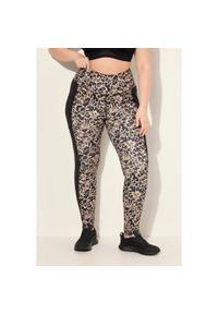 ULLA POPKEN - Damskie Legginsy sportowe szybkoschnące wzór w panterkę z recyklingu. Kolekcja: plus size. Kolor: beżowy. Materiał: poliester, materiał. Wzór: motyw zwierzęcy