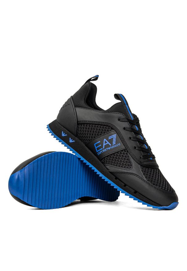 Sneakersy męskie czarne EA7 Emporio Armani X8X027 XK050 Q596. Okazja: do pracy, na spacer, na co dzień. Kolor: czarny. Sport: turystyka piesza