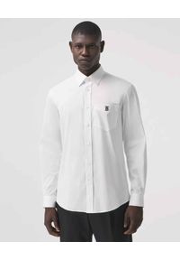 Burberry - BURBERRY - Biała koszula z monogramem. Kolor: biały. Materiał: bawełna. Wzór: haft. Styl: klasyczny
