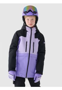4f - 4F Kurtka snowboardowa membrana 10000 dziewczęca - fioletowa 122 (6-7 lat). Okazja: na co dzień. Typ kołnierza: kaptur. Kolor: fioletowy. Materiał: tkanina, poliester, dzianina, materiał. Sezon: zima, lato. Styl: casual, klasyczny, sportowy #1