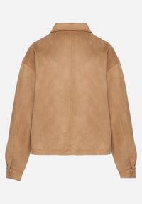 Born2be - Beżowa Koszulowa Kurtka z Imitacji Zamszu z Ozdobnymi Przeszyciami Arenella. Kolor: beżowy. Materiał: zamsz #6