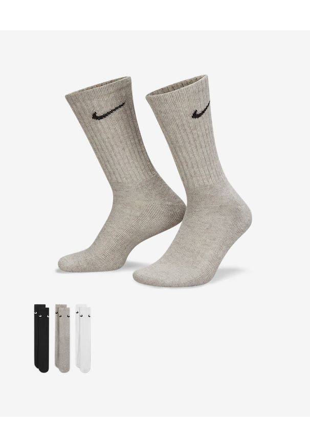 Nike 3PPK VALUE COTTON CREW Skarpety Unisex. Kolor: czarny. Materiał: dzianina, bawełna, skóra
