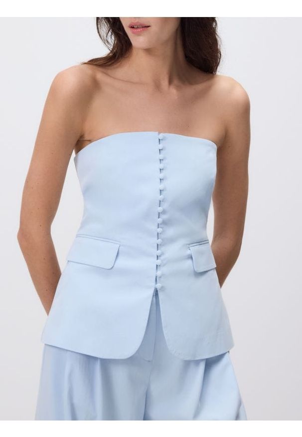 Reserved - Gorsetowy top - jasnoniebieski. Typ kołnierza: dekolt gorset. Kolor: niebieski. Materiał: wiskoza, tkanina
