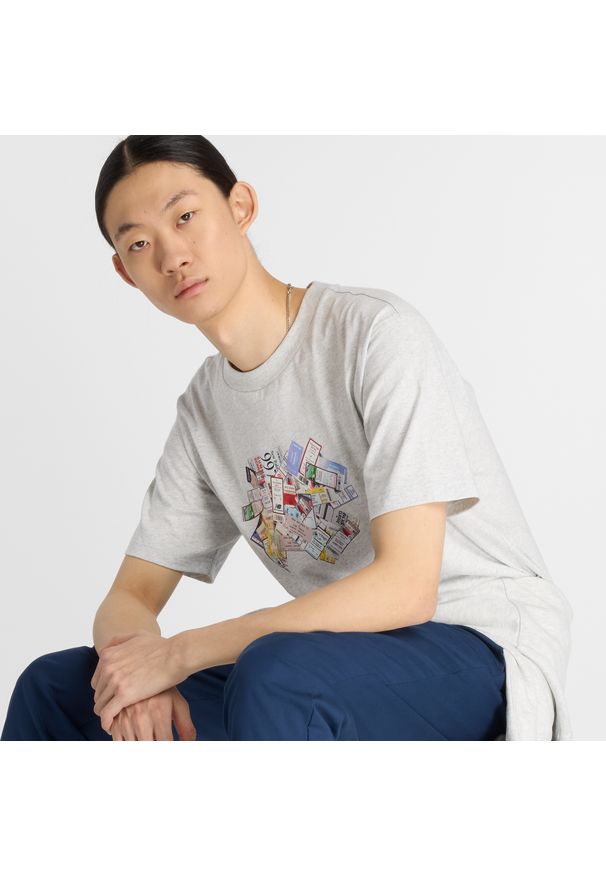 Koszulka męska New Balance MT53905AHH – szara. Kolor: szary. Materiał: bawełna, dresówka. Wzór: aplikacja