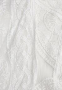 Renee - Biały Ażurowy Kardigan Narzutka z Materiałowym Paskiem Chrisselle. Okazja: na co dzień. Typ kołnierza: dekolt w łódkę. Kolor: biały. Materiał: materiał. Długość rękawa: długi rękaw. Długość: długie. Wzór: ażurowy. Styl: casual, elegancki #2