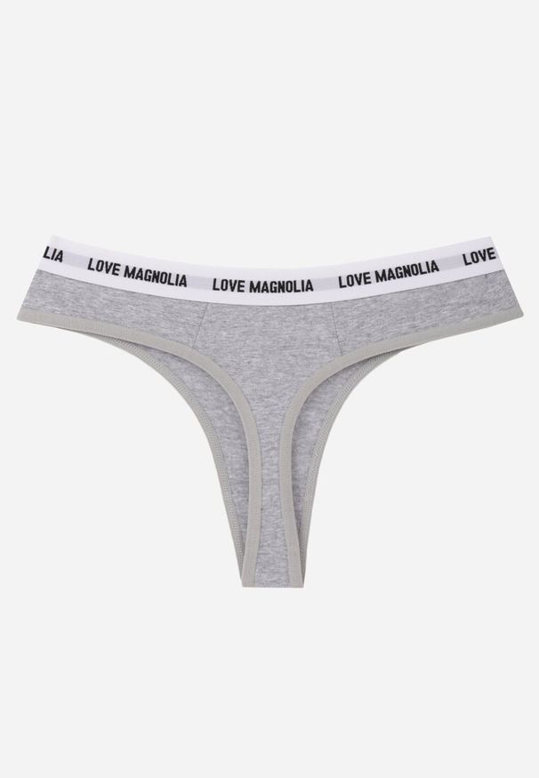 Renee - Szare Majtki Stringi z Bawełną Ozdobione Napisami Amero. Kolor: szary. Materiał: bawełna. Wzór: napisy, aplikacja