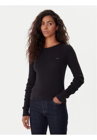 Tommy Jeans Sweter Cable Essential DW0DW22165 Czarny Regular Fit. Kolor: czarny. Materiał: bawełna