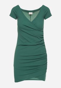 Born2be - Zielona Dopasowana Sukienka z Kopertowym Dekoltem Sopanna. Okazja: na co dzień. Typ kołnierza: dekolt kopertowy. Kolor: zielony. Materiał: jeans. Typ sukienki: kopertowe. Styl: casual, elegancki #7