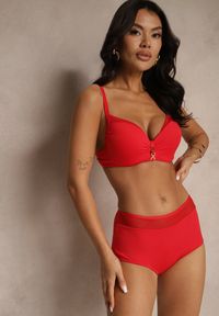 Renee - Czerwone Bikini Biustonosz Zdobiony Aplikacją i Majtki Typu Figi Iffirelle. Kolor: czerwony. Wzór: aplikacja