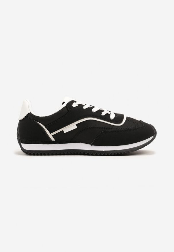 Renee - Czarne Sneakersy na Płaskiej Podeszwie z Metalicznym Wykończeniem Zelmora. Nosek buta: okrągły. Zapięcie: sznurówki. Kolor: czarny. Materiał: materiał. Obcas: na płaskiej podeszwie. Wysokość obcasa: niski