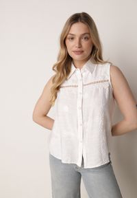 Born2be - Biała Wiskozowa Koszula Bez Rękawów w Stylu Boho z Haftem Viviebelle. Okazja: na co dzień. Kolor: biały. Materiał: wiskoza. Długość rękawa: bez rękawów. Wzór: haft. Styl: boho #5