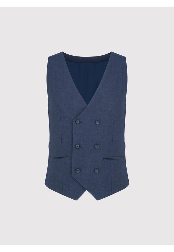 Pako Lorente - PAKO LORENTE – Granatowa dwurzędowa kamizelka męska. Kolor: niebieski. Materiał: poliester, wiskoza, elastan. Wzór: melanż