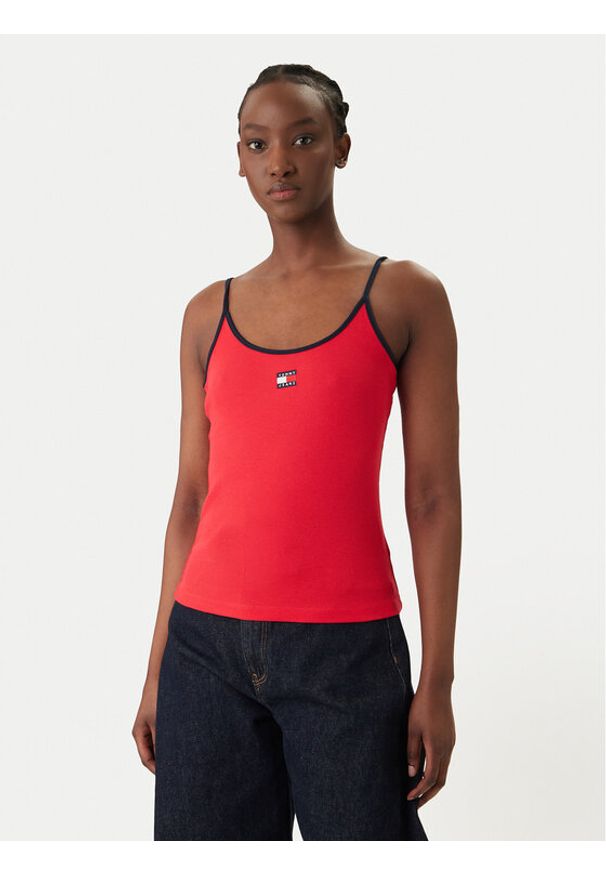 Tommy Jeans Top DW0DW22261 Czerwony Slim Fit. Kolor: czerwony. Materiał: bawełna