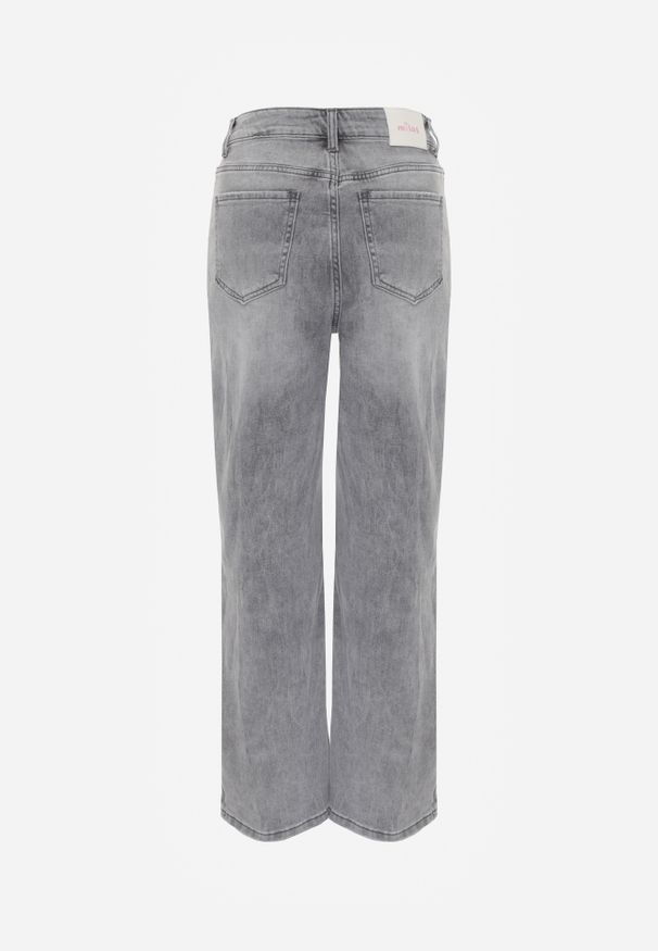 Renee - Szare Jeansy Wide Leg High Waist z Bawełną i Dodatkiem Wiskozy Rhenerila. Okazja: na co dzień. Stan: podwyższony. Kolor: szary. Styl: elegancki, casual