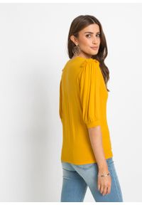 Shirt z rękawami balonowymi z przyjaznej dla środowiska wiskozy bonprix żółty szafranowy. Kolor: żółty. Materiał: wiskoza #5