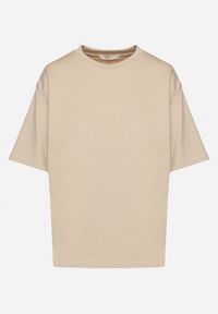 Born2be - Jasnobeżowy T-shirt z Bawełną w Klasycznym Stylu Meravia. Okazja: na co dzień. Kolor: beżowy. Materiał: bawełna. Wzór: gładki. Styl: klasyczny #5