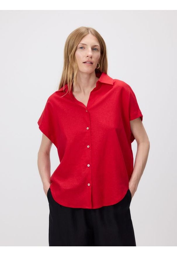 Reserved - Koszula z lnem i wiskozą - czerwony. Kolor: czerwony. Materiał: len, wiskoza
