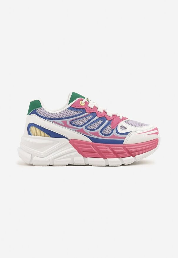 Born2be - Fuksjowe Sneakersy w Streetwearowym Stylu na Grubej Podeszwie z Tłoczeniami Siltewi. Okazja: na co dzień. Nosek buta: okrągły. Zapięcie: sznurówki. Kolor: różowy. Materiał: jeans