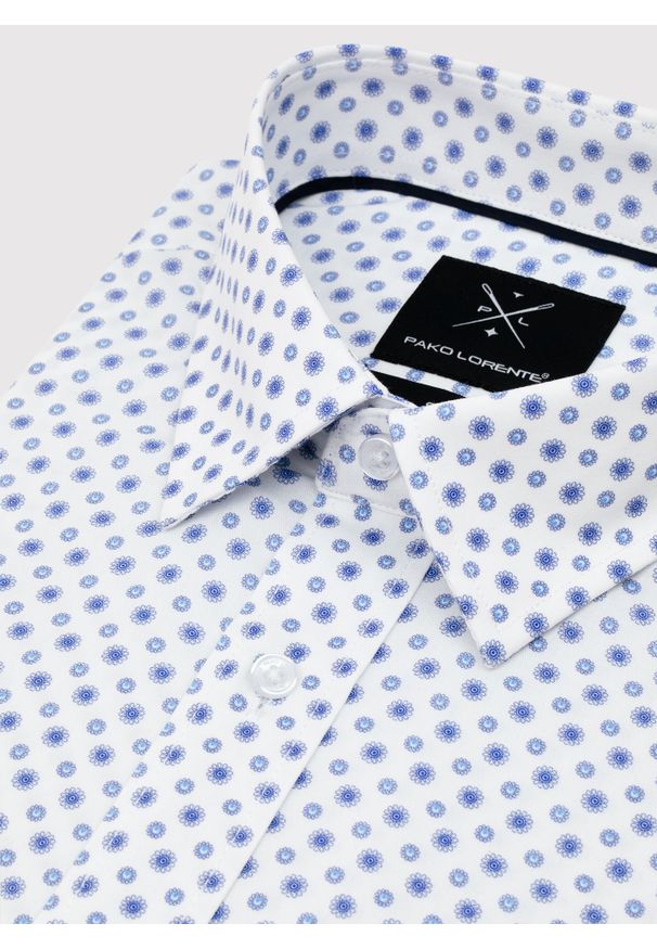 Pako Lorente - PAKO LORENTE – Biała koszula męska mikrowzór. Kolor: biały. Materiał: elastan, bawełna. Długość rękawa: długi rękaw. Długość: długie