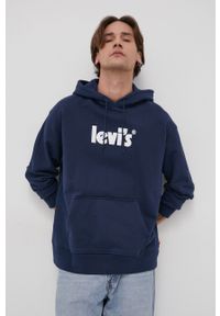 Levi's® - Levi's Bluza bawełniana męska kolor granatowy z kapturem z nadrukiem. Okazja: na spotkanie biznesowe. Typ kołnierza: kaptur. Kolor: niebieski. Materiał: bawełna. Wzór: nadruk. Styl: biznesowy