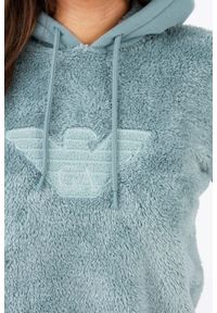 Emporio Armani - EMPORIO ARMANI Zielona pluszowa bluza damska, Rozmiar XS. Kolor: zielony. Materiał: prążkowany, poliester. Wzór: aplikacja #3