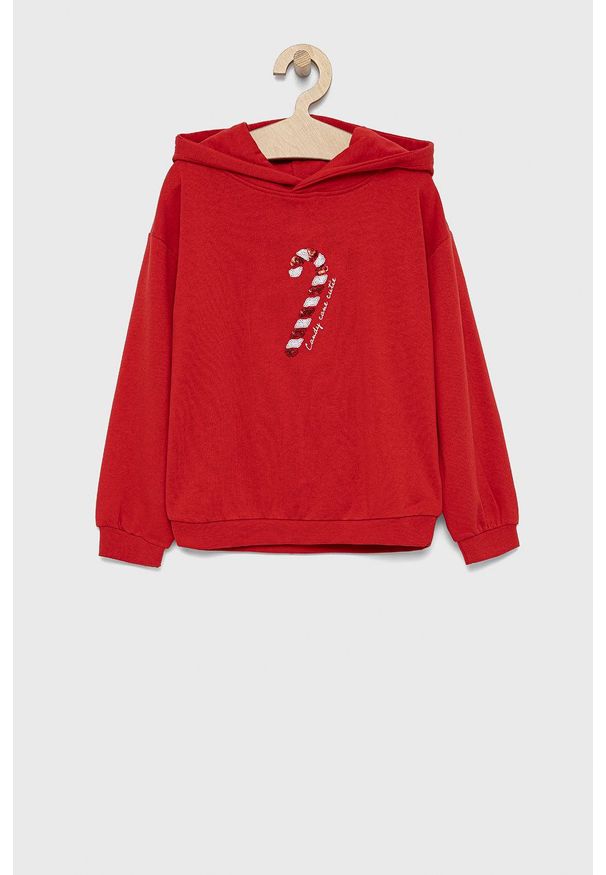 Kids Only Bluza dziecięca kolor czerwony z kapturem z aplikacją. Okazja: na co dzień. Typ kołnierza: kaptur. Kolor: czerwony. Materiał: bawełna. Wzór: aplikacja. Styl: casual