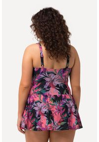 ULLA POPKEN - Damska Sukienka Kąpielowa liście miękkie miseczki. Kolekcja: plus size. Kolor: czarny. Materiał: elastan, poliamid, materiał