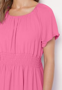Born2be - Różowa Sukienka z Krótkim Rękawem i Gumką w Pasie Oilleria. Kolor: różowy. Długość rękawa: krótki rękaw #6