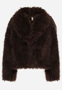 Born2be - Brązowa Kurtka Futrzana o Krótkim Kroju z Szerokim Kołnierzem Riveti. Okazja: na co dzień. Kolor: brązowy. Materiał: futro. Długość: krótkie. Sezon: zima. Styl: casual, elegancki #7