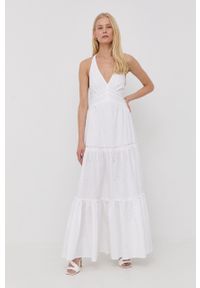 Pinko sukienka bawełniana kolor biały maxi rozkloszowana. Kolor: biały. Materiał: bawełna. Wzór: haft. Długość: maxi #4