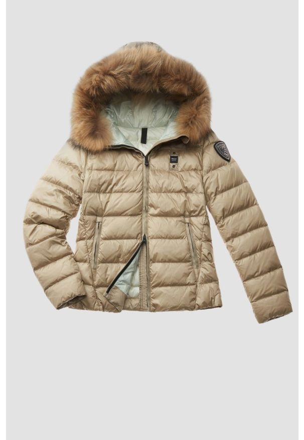 Blauer USA - BLAUER Beżowa damska kurtka Arcadia Short Jackets, Rozmiar S. Kolor: beżowy. Materiał: poliamid, futro