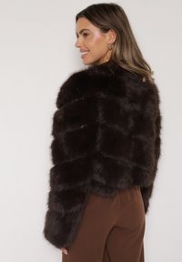 Born2be - Brązowa Krótka Kurtka z Futerkiem na Haftki Loreinda. Okazja: na co dzień. Kolor: brązowy. Materiał: futro. Długość: krótkie. Styl: casual, elegancki #3